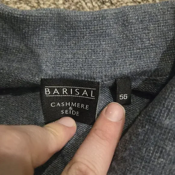 Barisal Cashmere Silk Knit Long Sleeve Polo Men 2XL Size 56 Made Italy Blue Gray